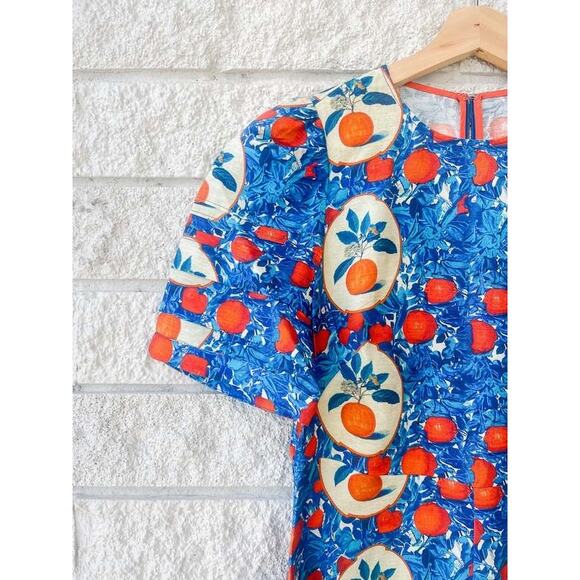 Hunter Bell Casey Dress in Orange Grove blue linen blend midi sheath Size 0 - Picture 12 of 16